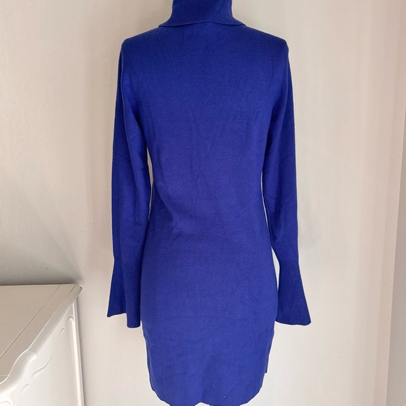 Lovers + Friends Electric Blue Ribbed Knit Turtleneck Sweater Dress, Sz XL NWT - Picture 3 of 12